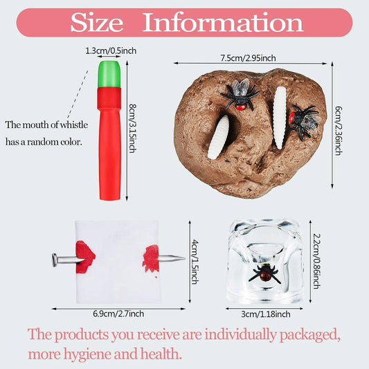 8 Pièces Ensemble De Jouets Blague Classiques, Comprenant 5 Pièces Faux Ongle À Travers Le Doigt, Mouche De Cube De Glace, Sifflet Pet Et Faux Caca De Chien Farce