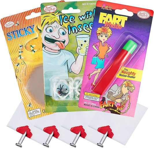 8 Pièces Ensemble De Jouets Blague Classiques, Comprenant 5 Pièces Faux Ongle À Travers Le Doigt, Mouche De Cube De Glace, Sifflet Pet Et Faux Caca De Chien Farce